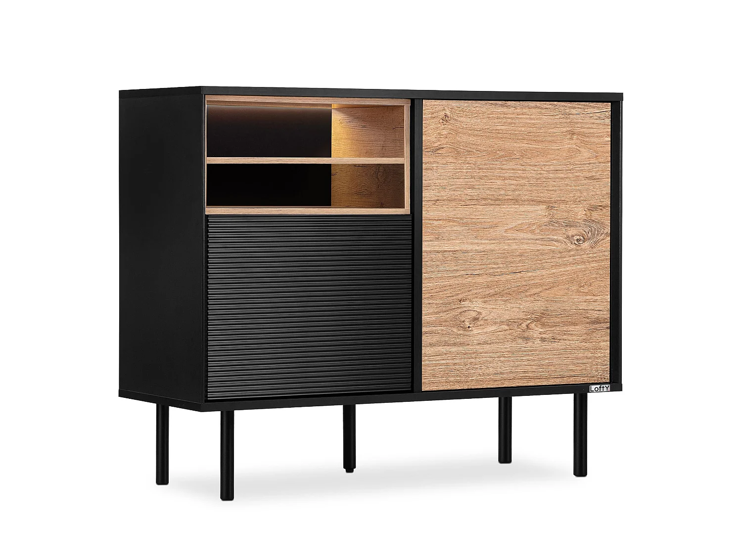 Kommode TV/HiFi-Einlage - schwarz / Eiche natur - LOFTY