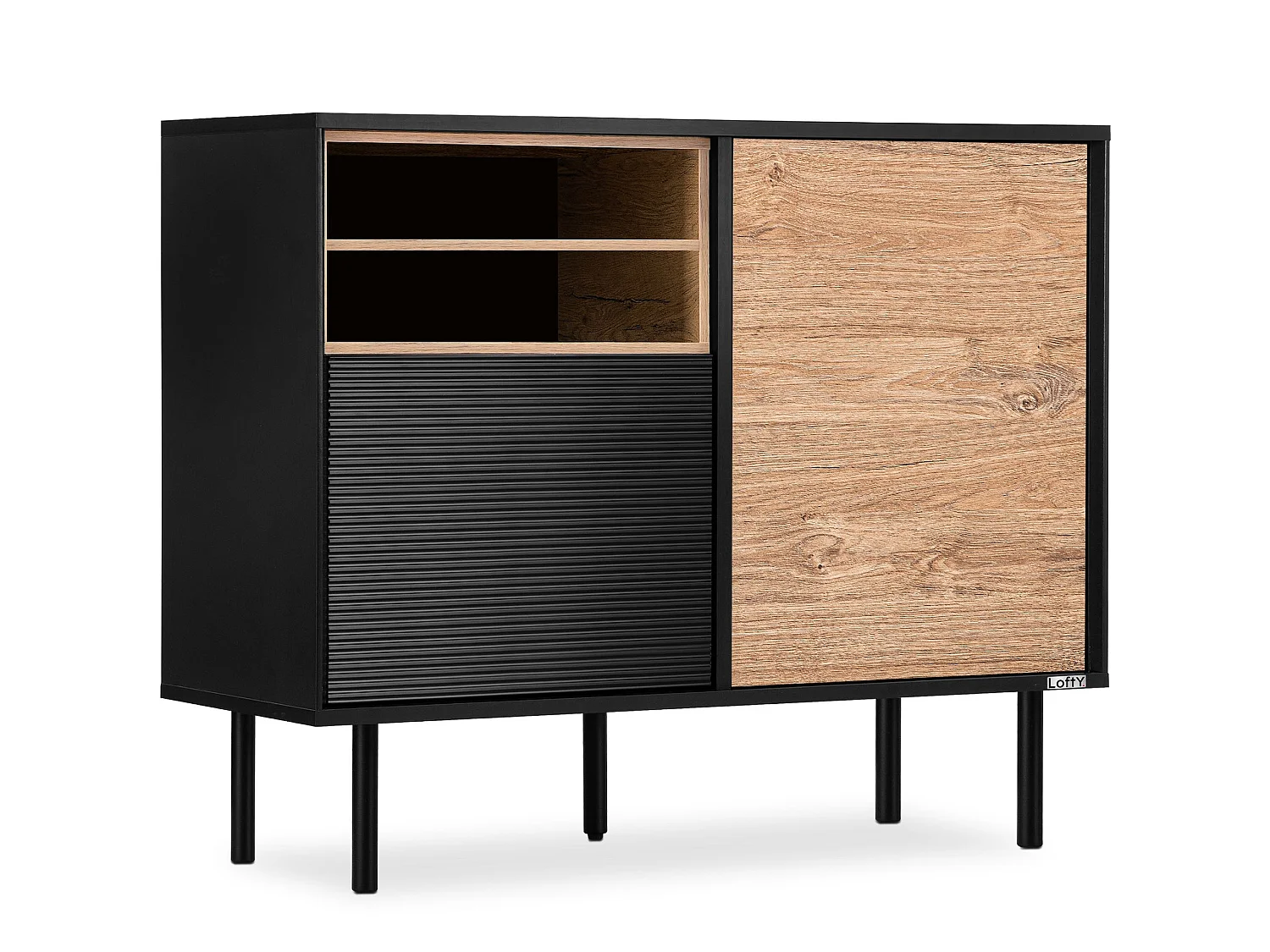 Kommode TV/HiFi-Einlage - schwarz / Eiche natur - LOFTY