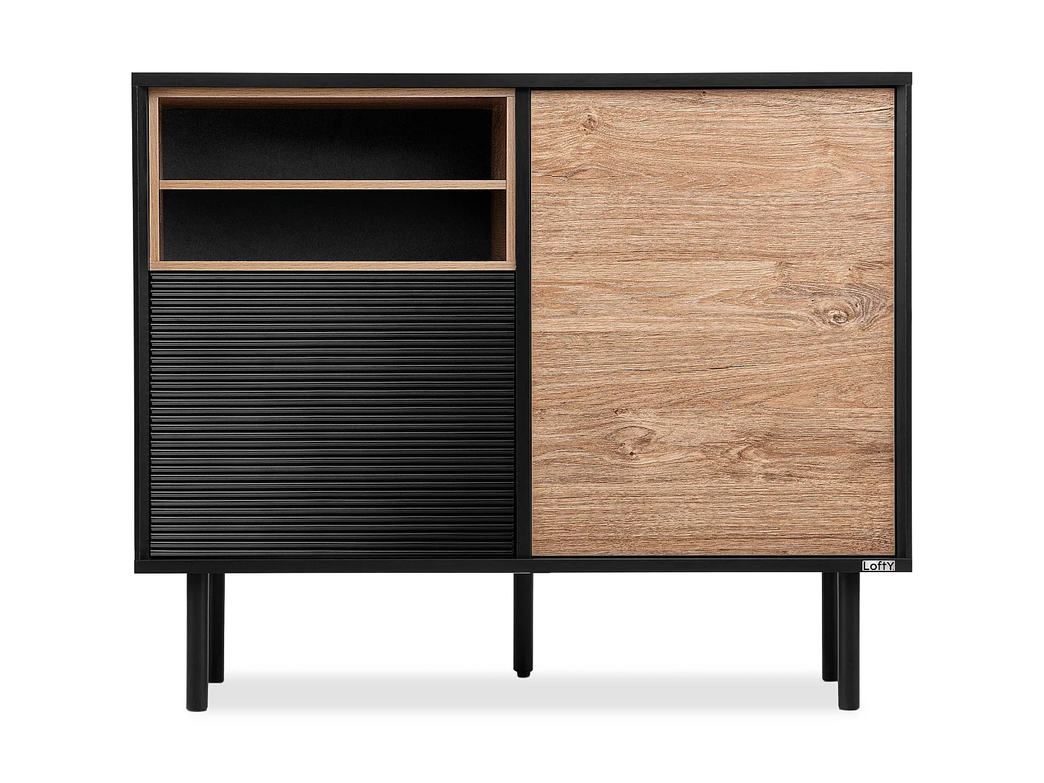 Kommode TV/HiFi-Einlage - schwarz / Eiche natur - LOFTY