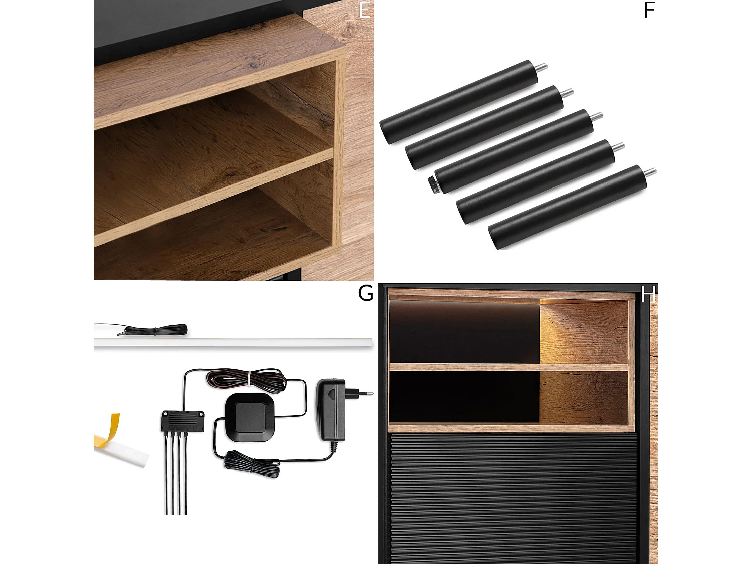 Kommode TV/HiFi-Einlage - schwarz / Eiche natur - LOFTY