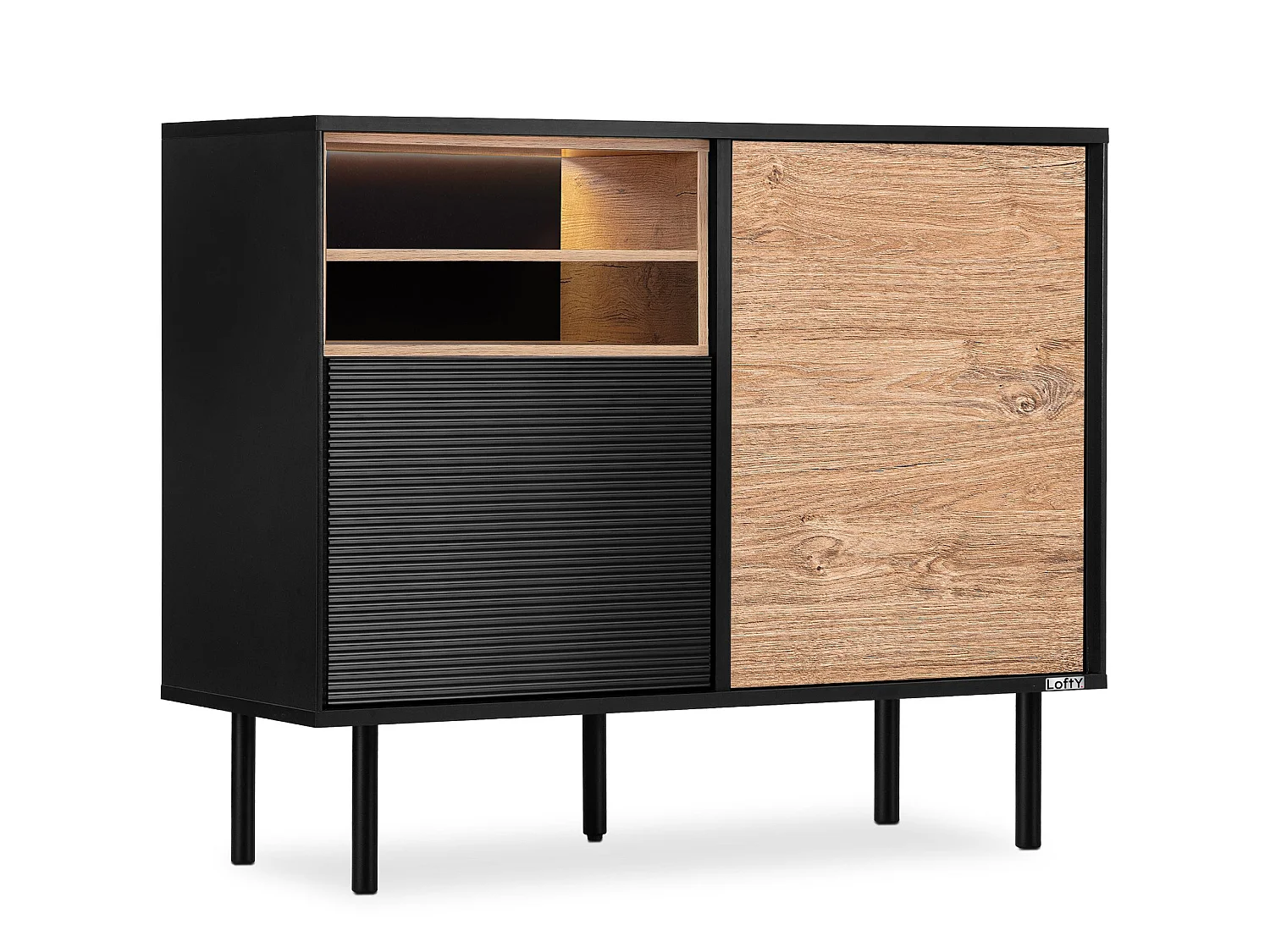 Kommode TV/HiFi-Einlage - schwarz / Eiche natur - LOFTY