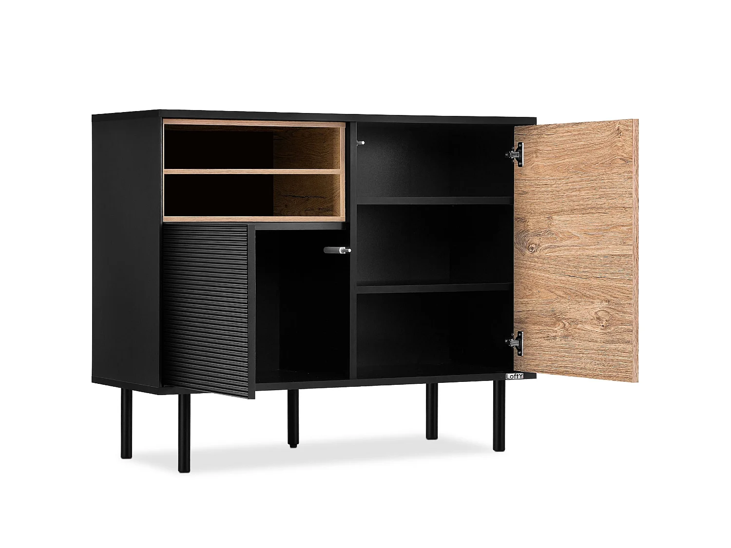 Kommode TV/HiFi-Einlage - schwarz / Eiche natur - LOFTY