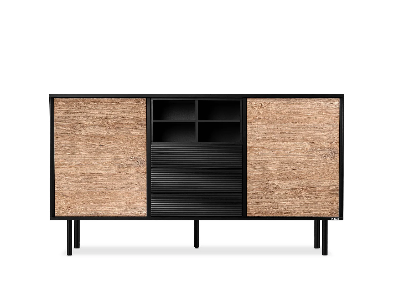 Kommode Kreuzeinlage - schwarz / Eiche natur - LOFTY