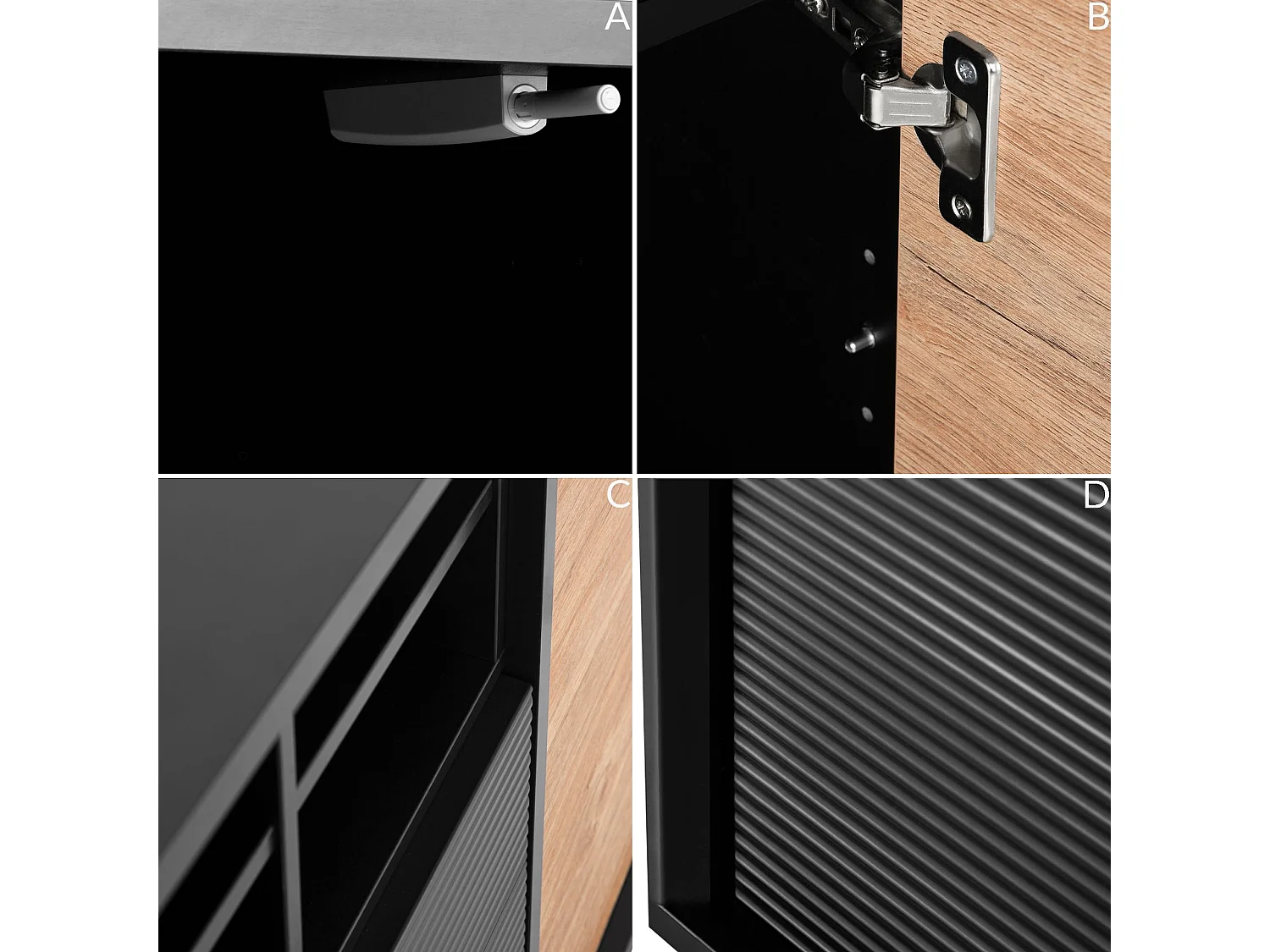 Kommode Kreuzeinlage - schwarz / Eiche natur - LOFTY