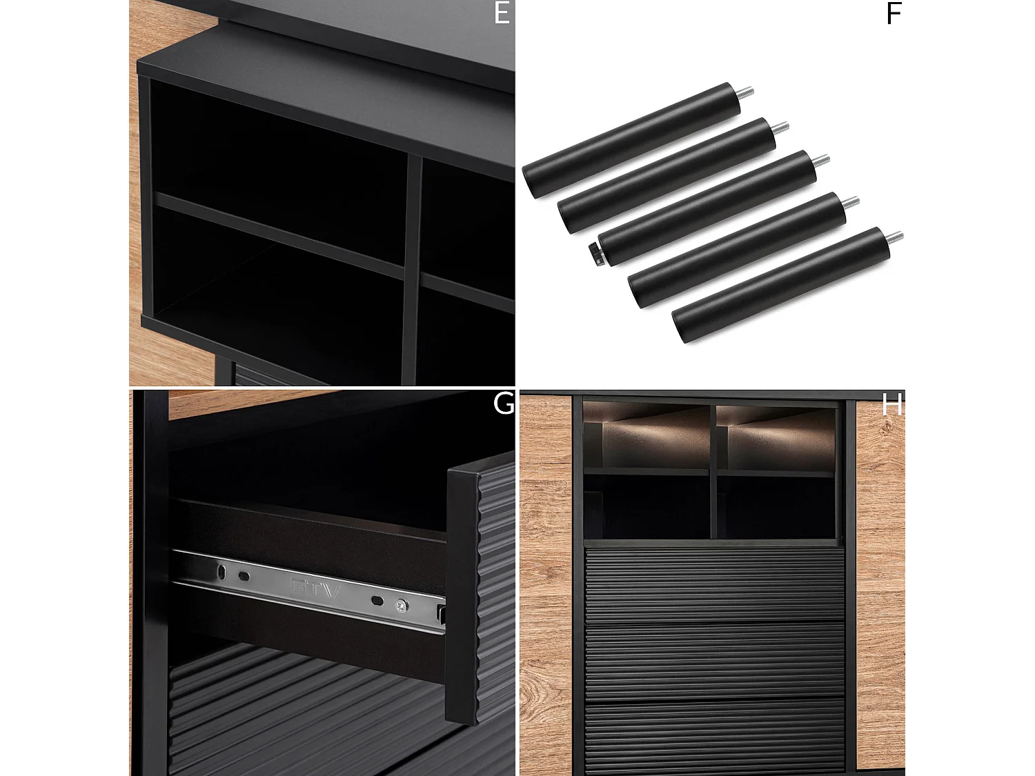 Kommode Kreuzeinlage - schwarz / Eiche natur - LOFTY