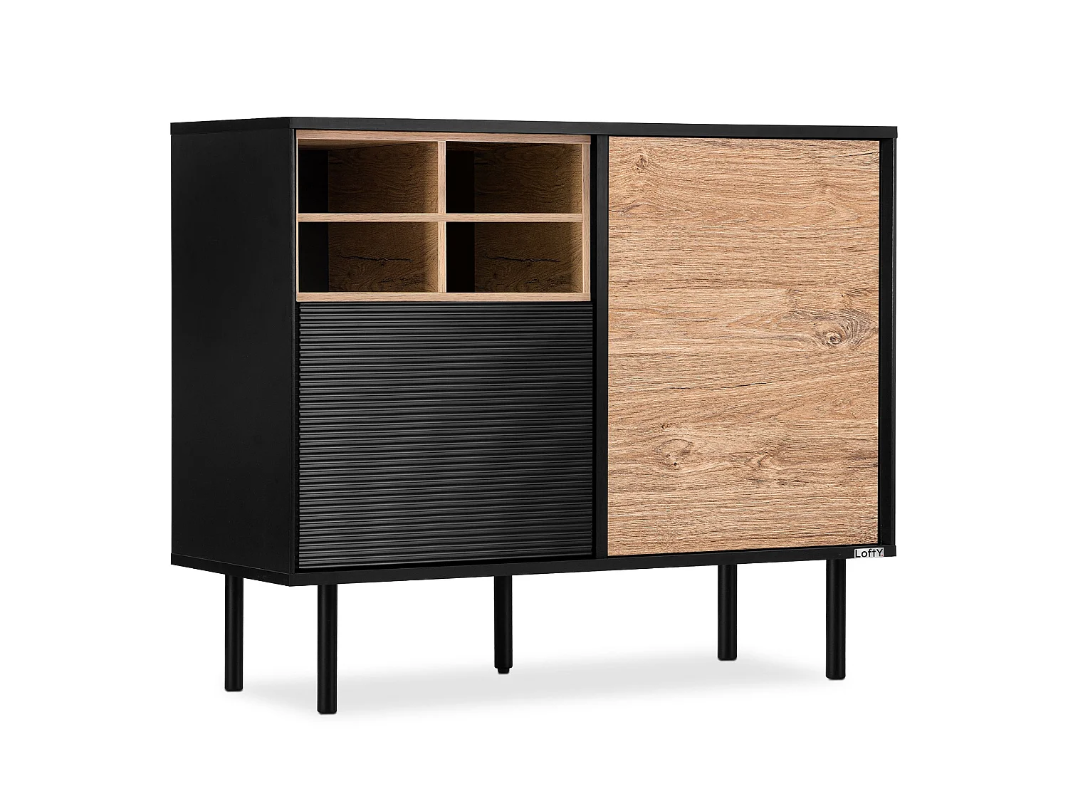 Kommode Kreuzeinlage - schwarz / Eiche natur - LOFTY