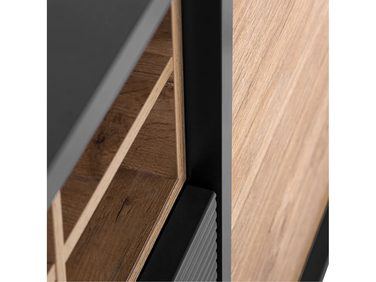 Kommode Kreuzeinlage - schwarz / Eiche natur - LOFTY