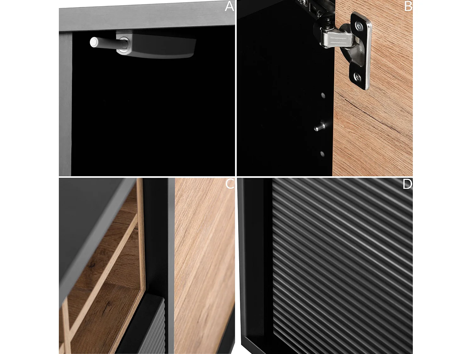 Kommode Kreuzeinlage - schwarz / Eiche natur - LOFTY