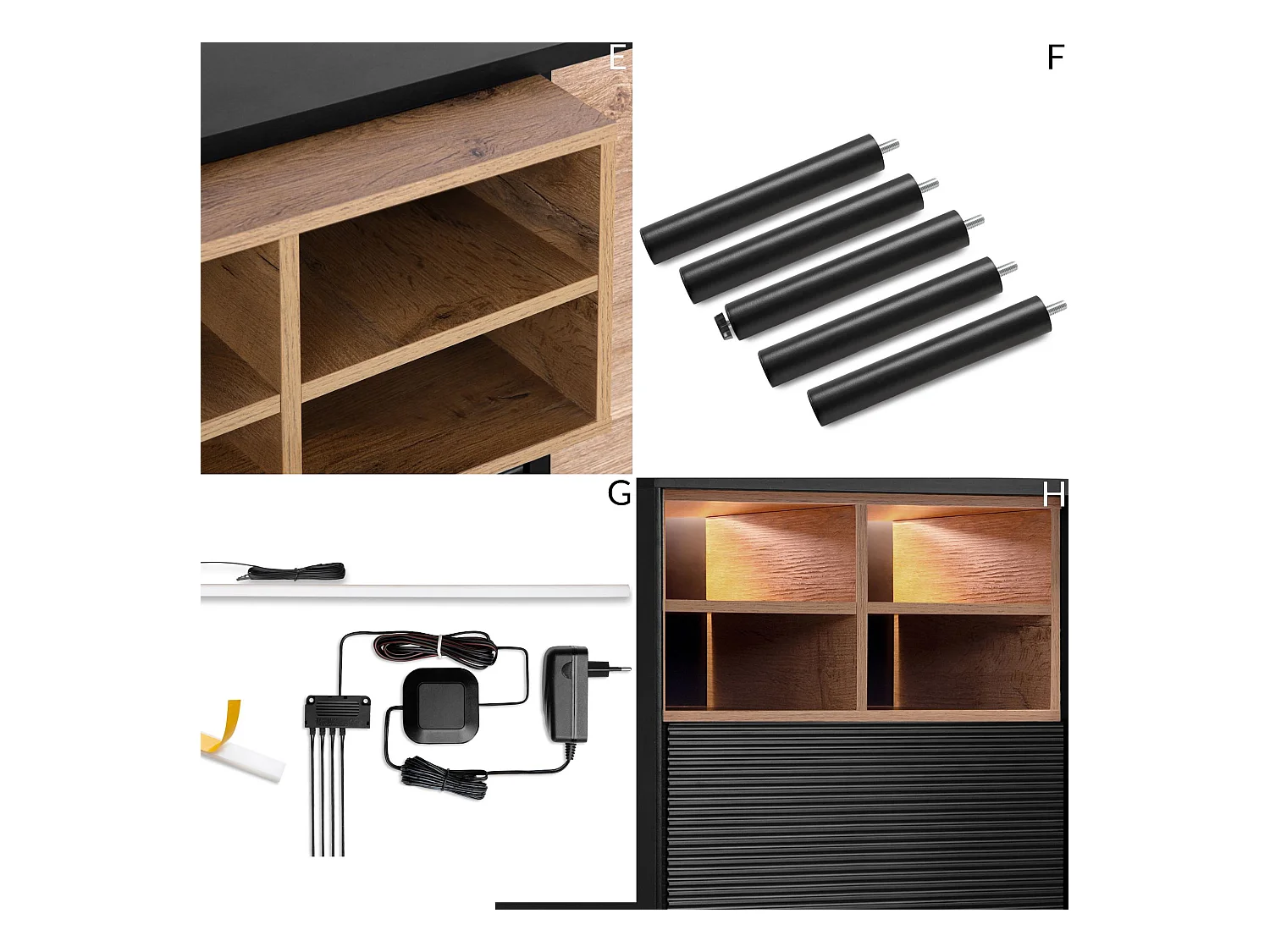 Kommode Kreuzeinlage - schwarz / Eiche natur - LOFTY