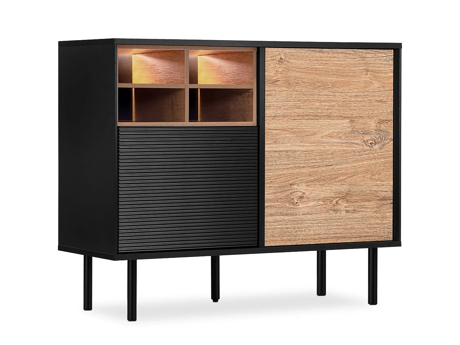 Kommode Kreuzeinlage - schwarz / Eiche natur - LOFTY