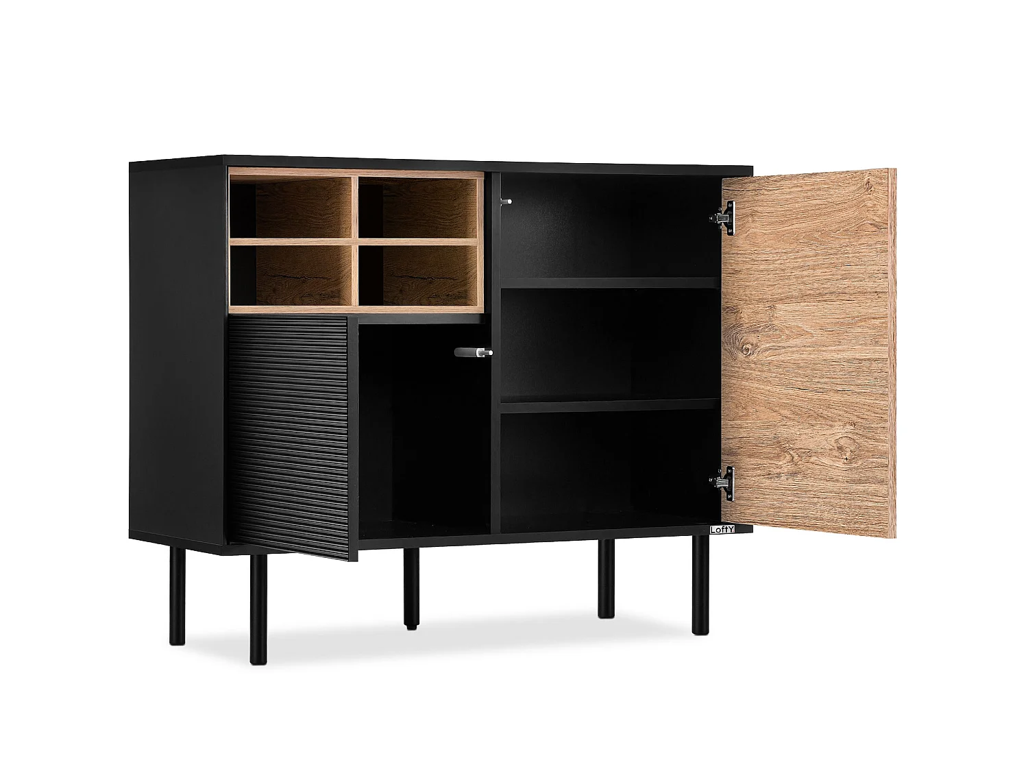 Kommode Kreuzeinlage - schwarz / Eiche natur - LOFTY