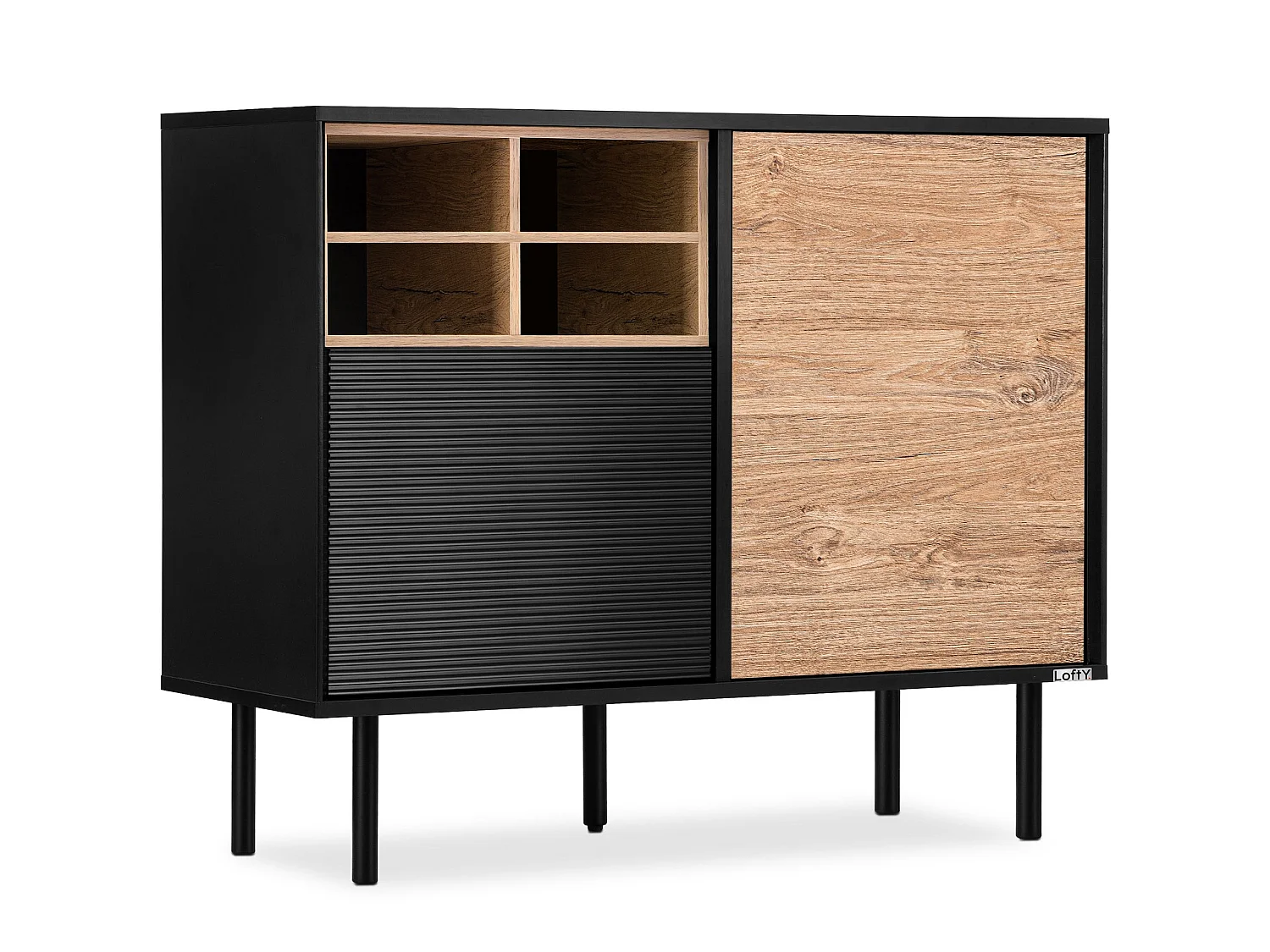 Kommode Kreuzeinlage - schwarz / Eiche natur - LOFTY