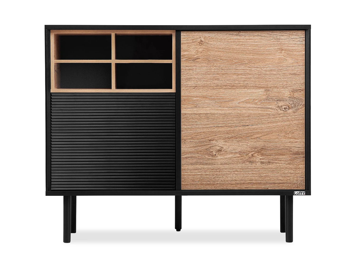 Kommode Kreuzeinlage - schwarz / Eiche natur - LOFTY