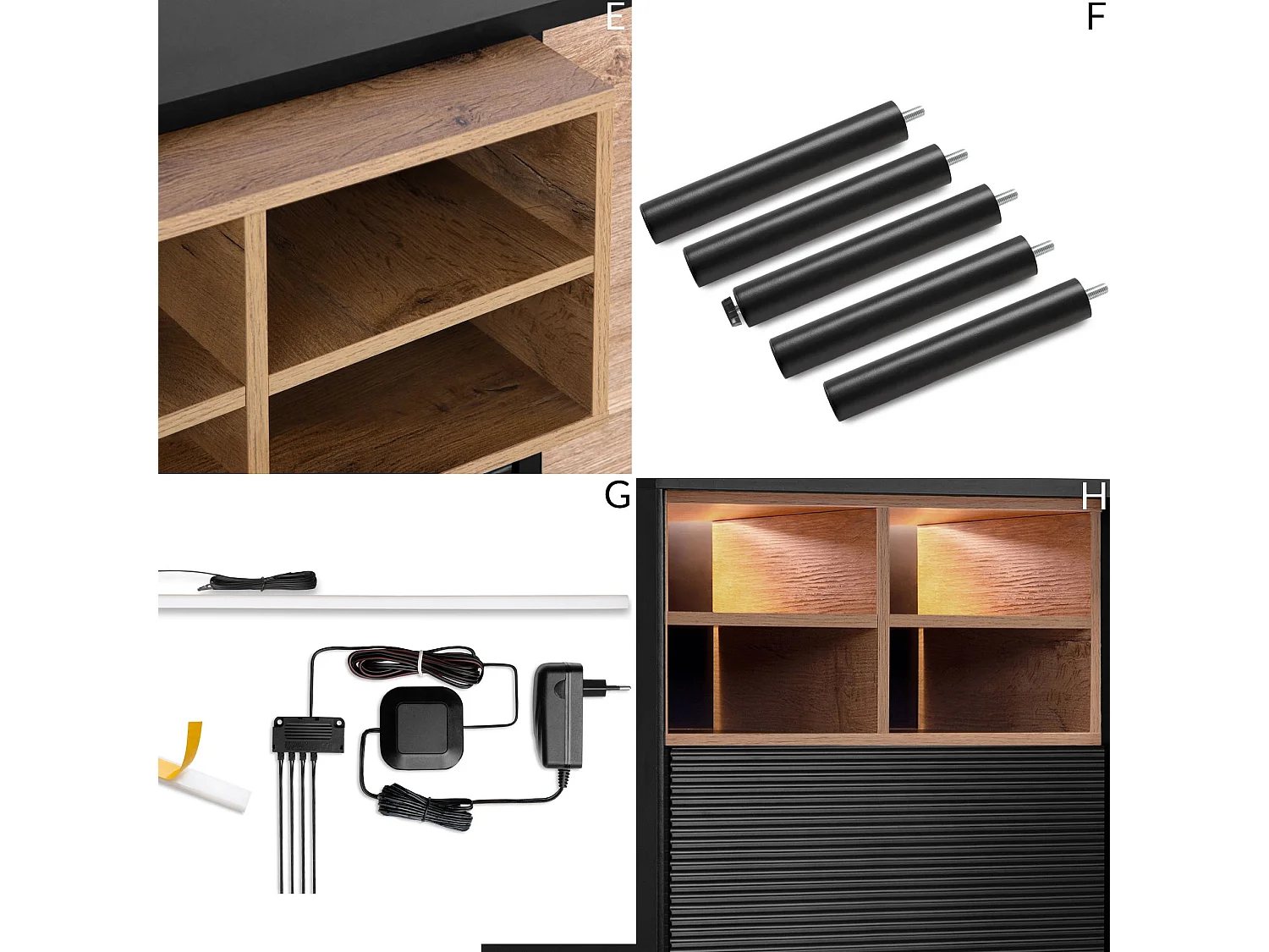 Kommode Kreuzeinlage - schwarz / Eiche natur - LOFTY