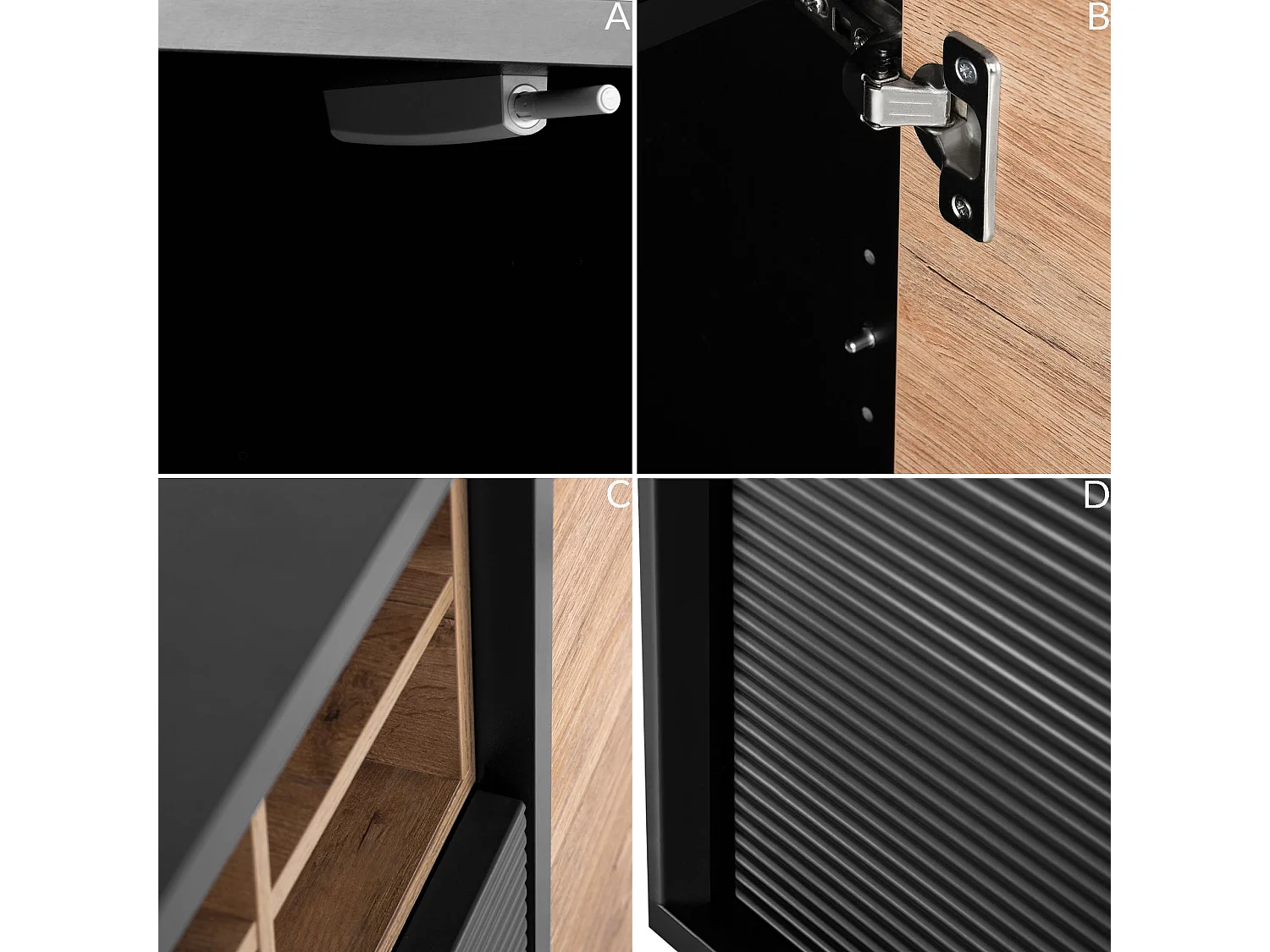 Kommode Kreuzeinlage - schwarz / Eiche natur - LOFTY