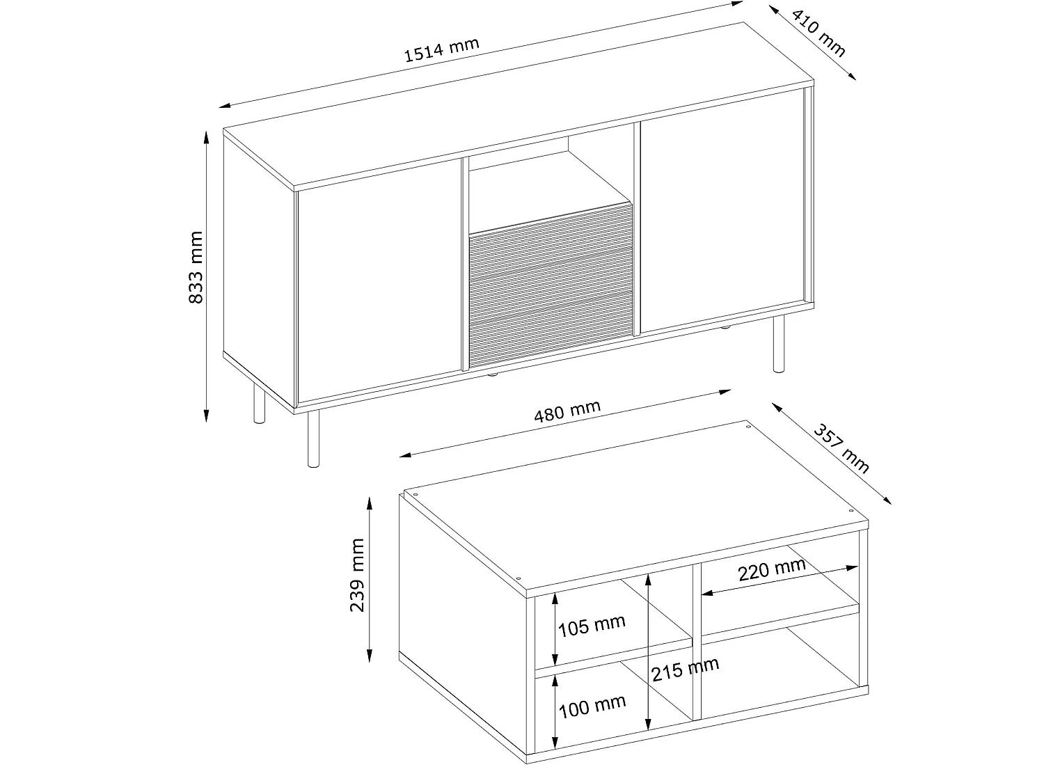 Kommode Kreuzeinlage - schwarz / Eiche natur - LOFTY