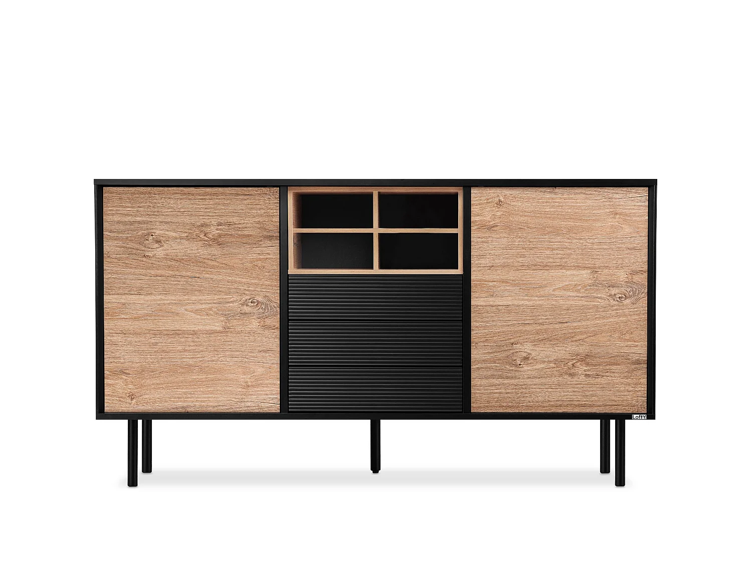 Kommode Kreuzeinlage - schwarz / Eiche natur - LOFTY