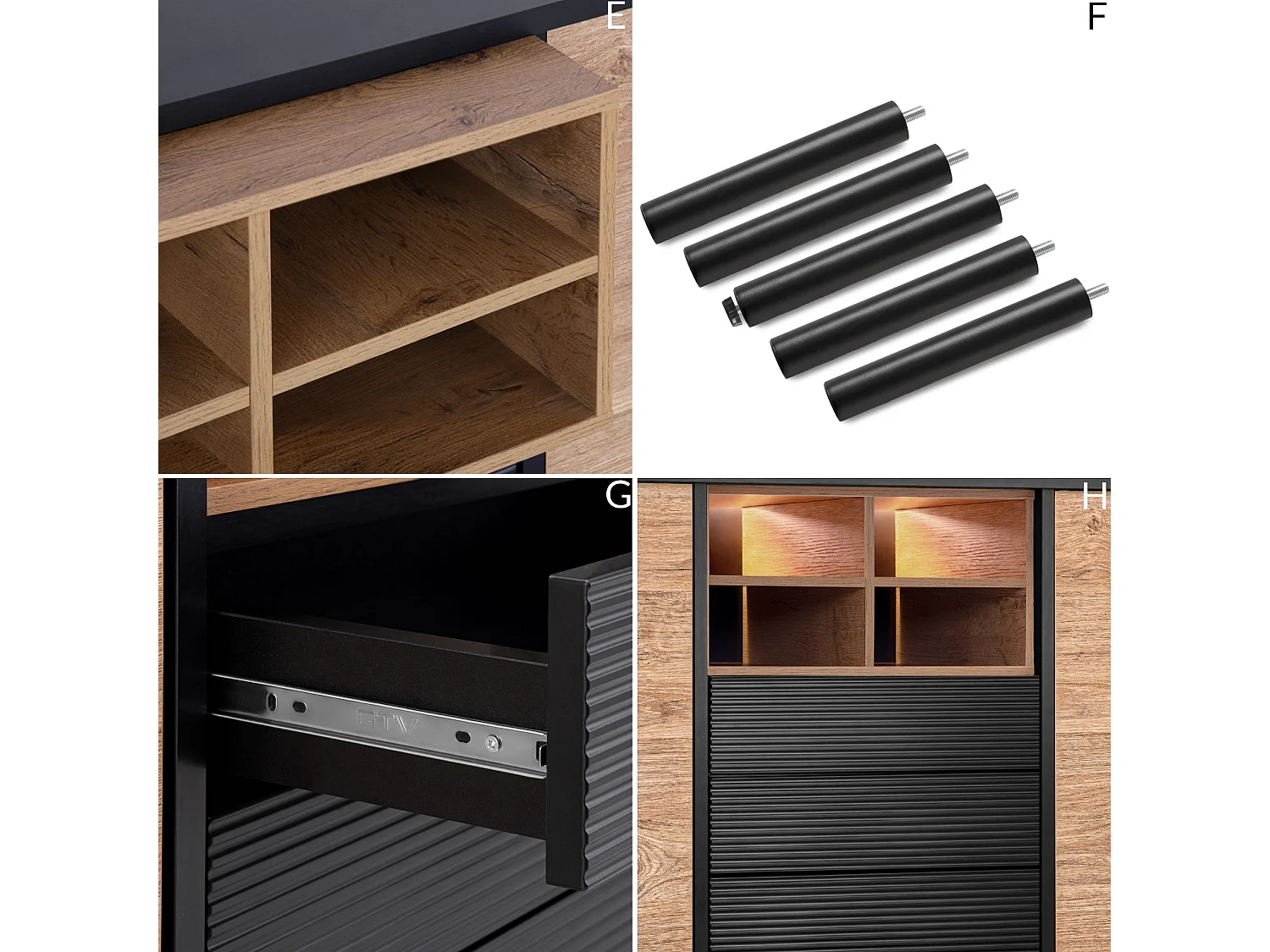 Kommode Kreuzeinlage - schwarz / Eiche natur - LOFTY