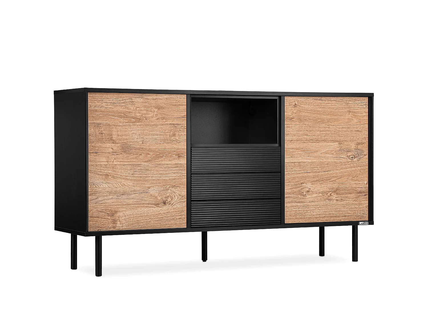 Kommode  Außenseiteneinlage - schwarz / Eiche natur - LOFTY