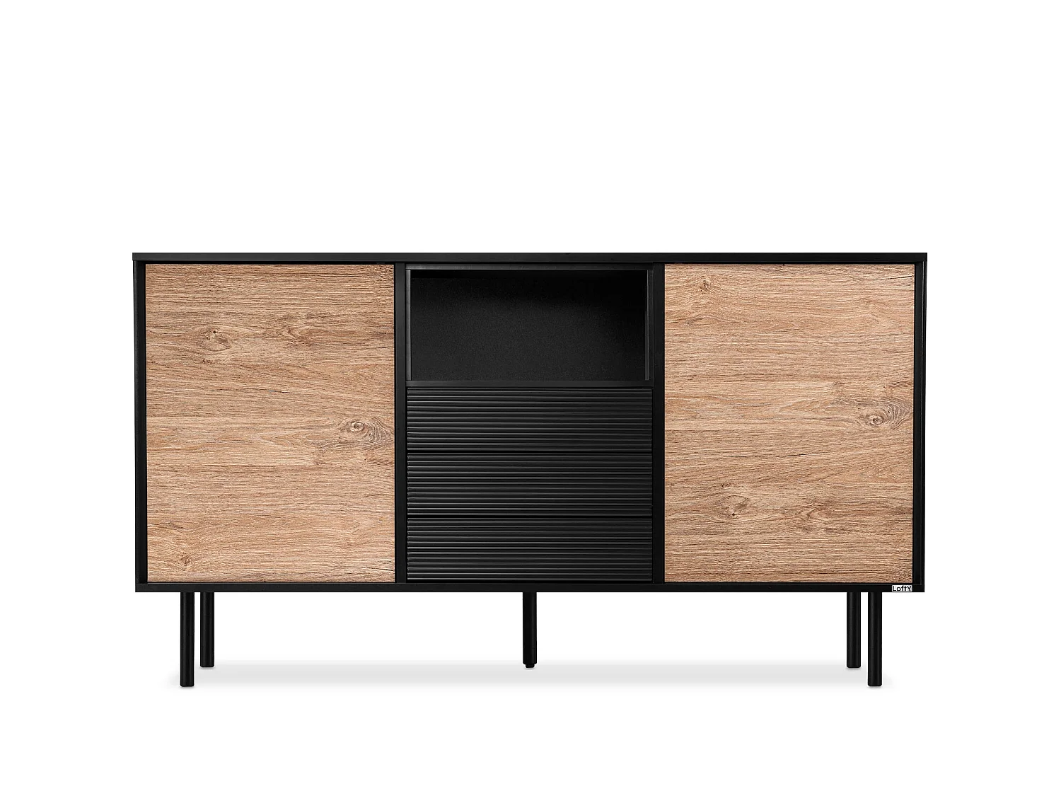 Kommode  Außenseiteneinlage - schwarz / Eiche natur - LOFTY