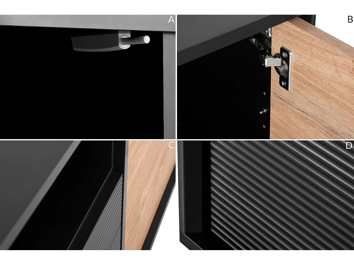 Kommode  Außenseiteneinlage - schwarz / Eiche natur - LOFTY