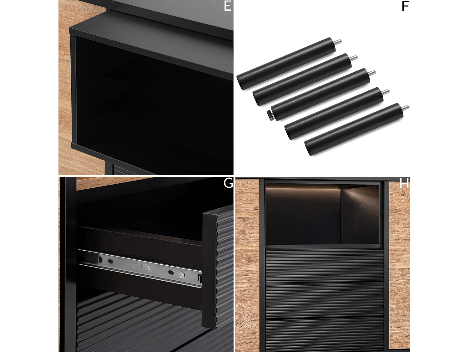 Kommode  Außenseiteneinlage - schwarz / Eiche natur - LOFTY