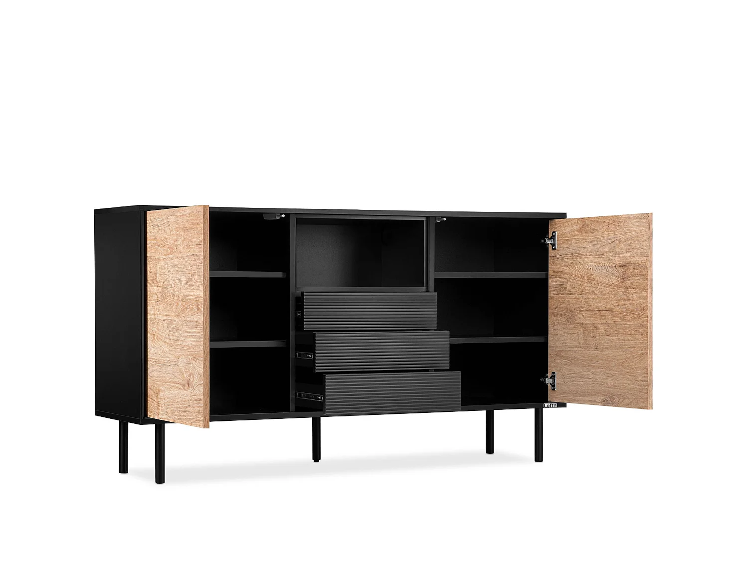 Kommode  Außenseiteneinlage - schwarz / Eiche natur - LOFTY