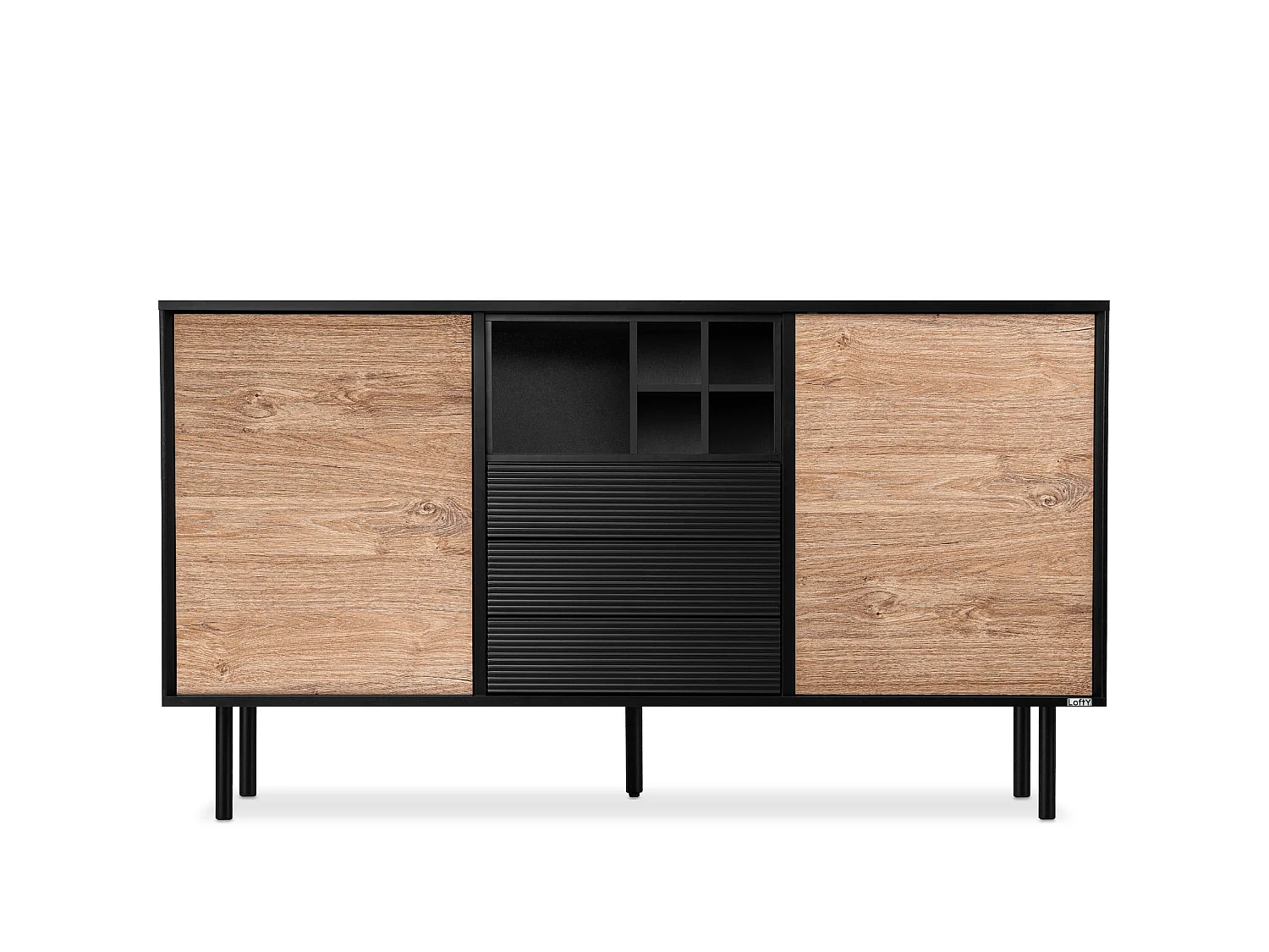 Kommode Weineinlage - schwarz / Eiche natur - LOFTY