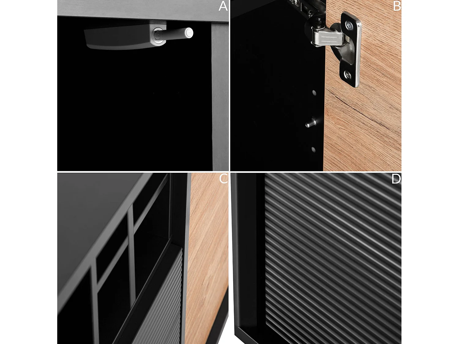 Kommode Weineinlage - schwarz / Eiche natur - LOFTY