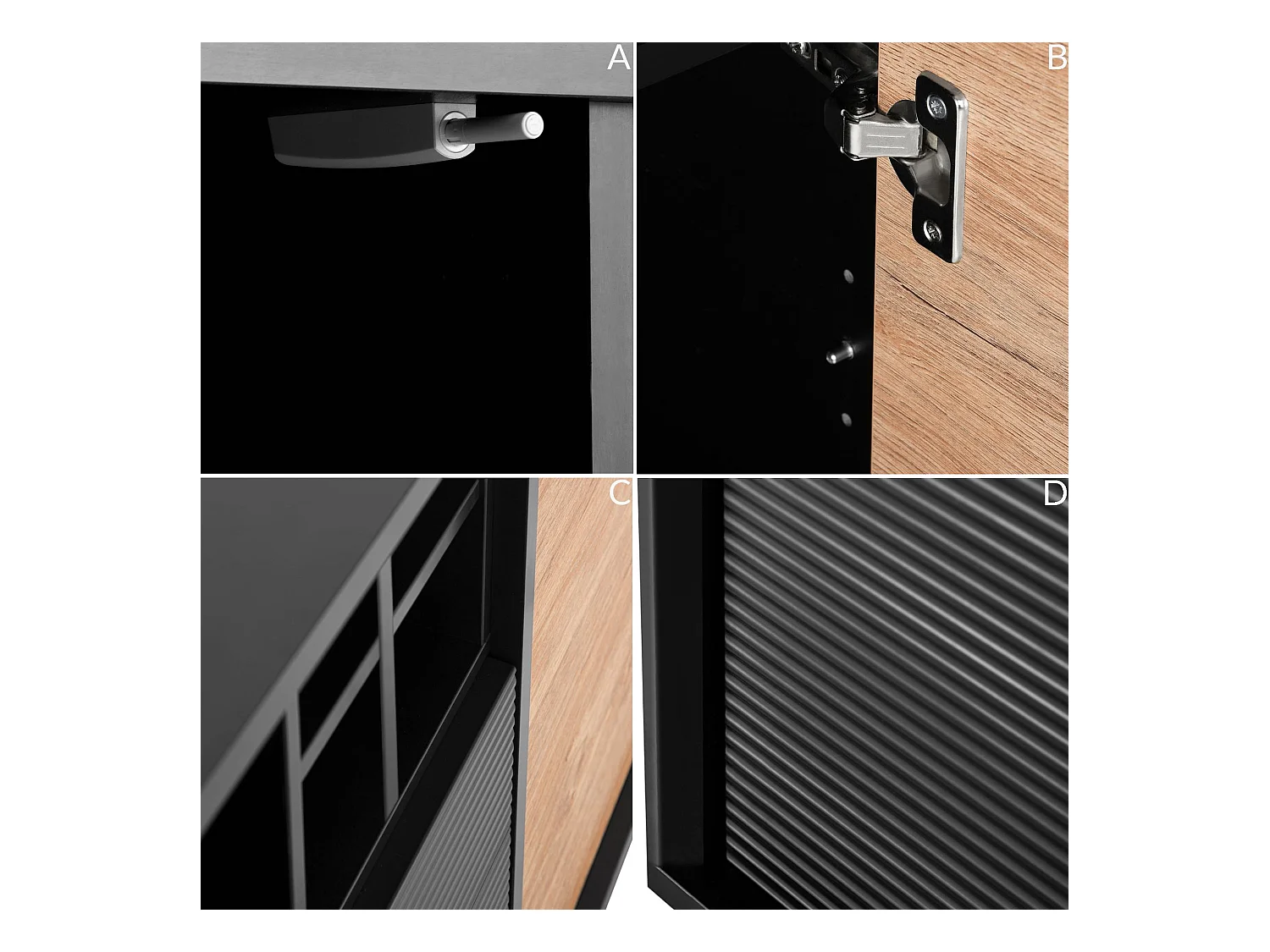 Kommode Weineinlage - schwarz / Eiche natur - LOFTY