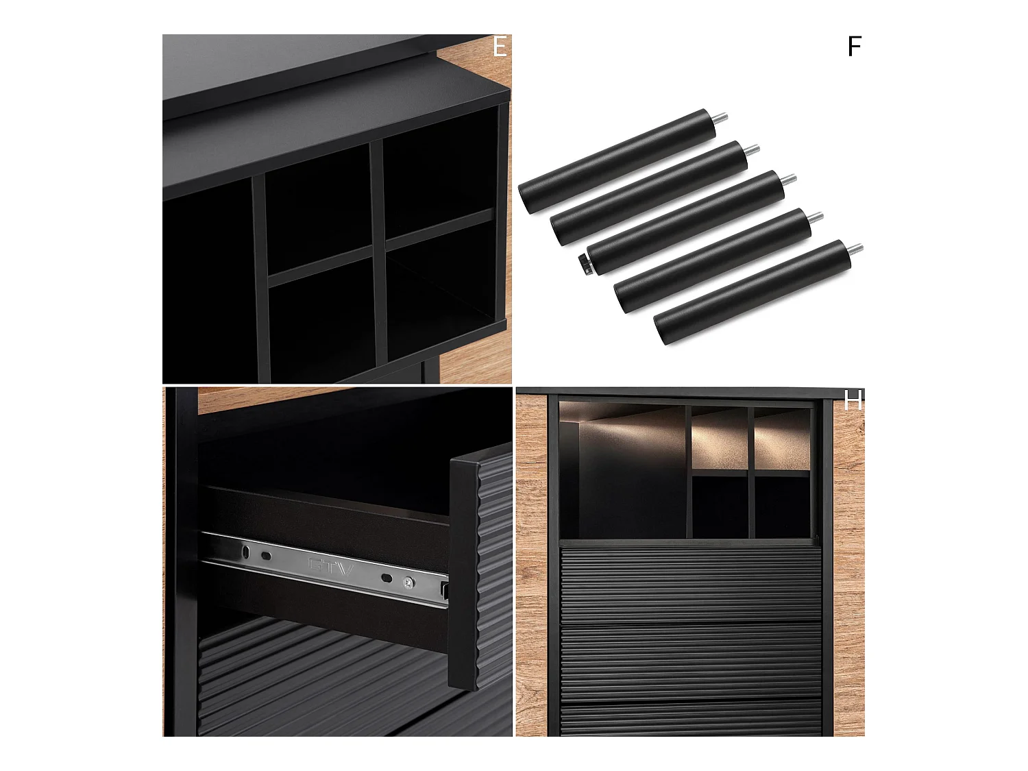 Kommode Weineinlage - schwarz / Eiche natur - LOFTY