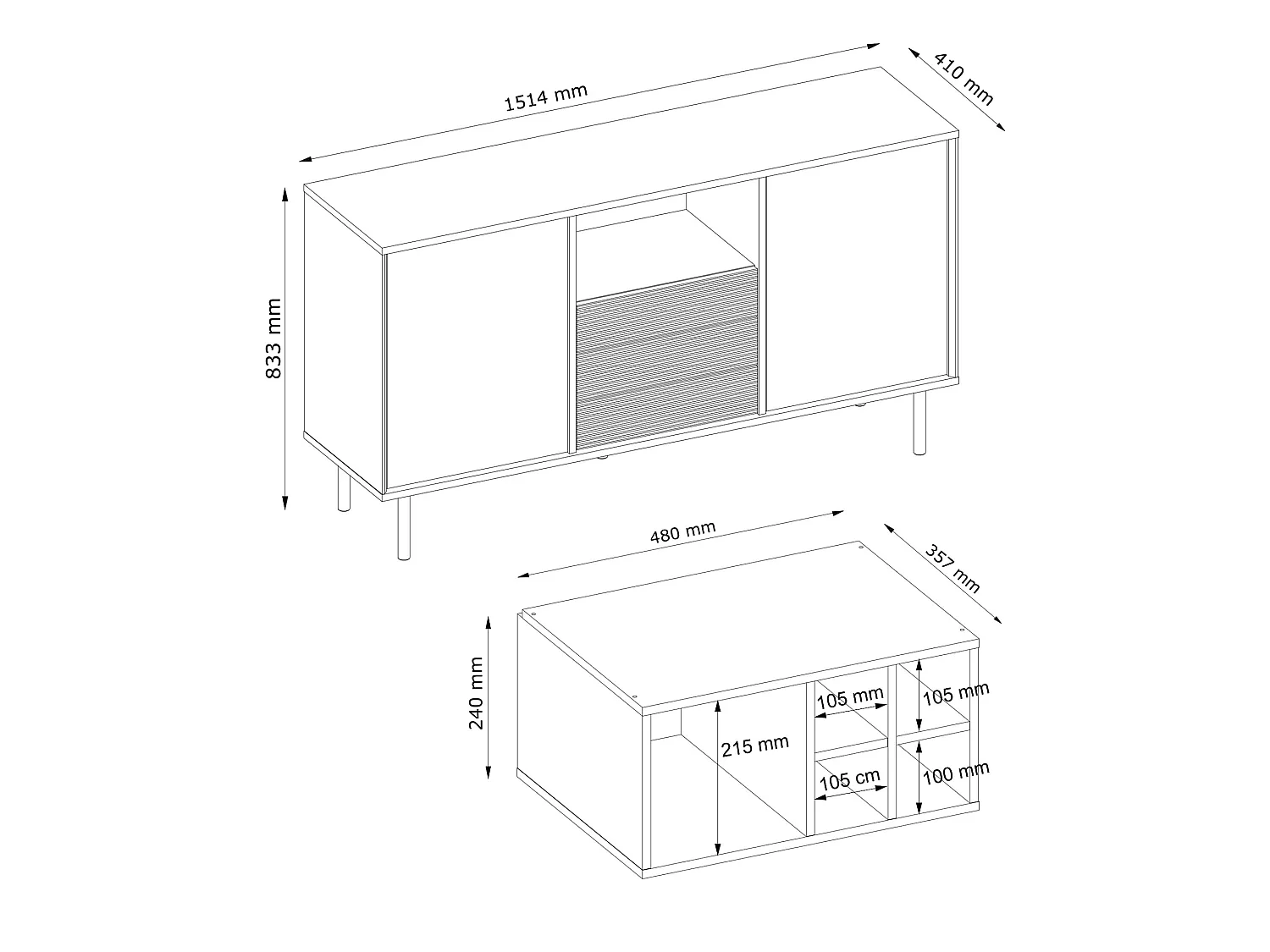 Kommode Weineinlage - schwarz / Eiche natur - LOFTY