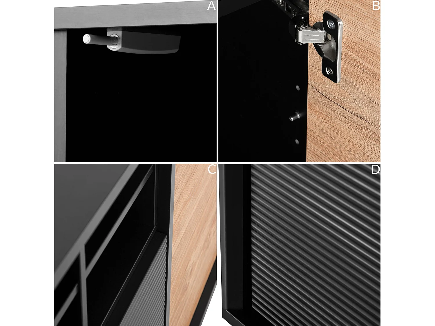 Kommode Kreuzeinlage - schwarz / Eiche natur - LOFTY