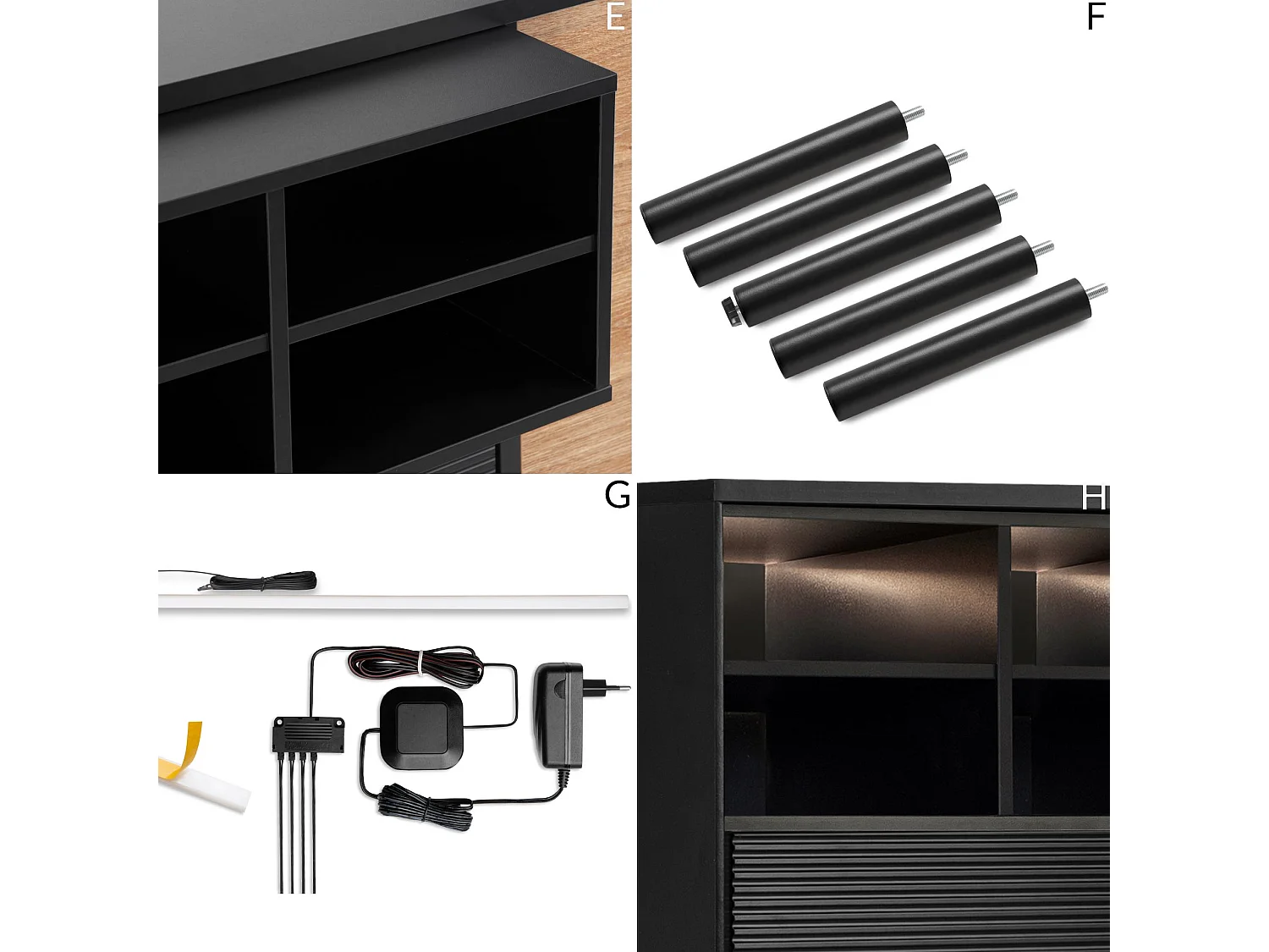 Kommode Kreuzeinlage - schwarz / Eiche natur - LOFTY