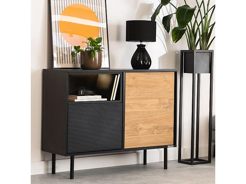 Kommode TV/HiFi-Einlage - schwarz / Eiche natur - LOFTY