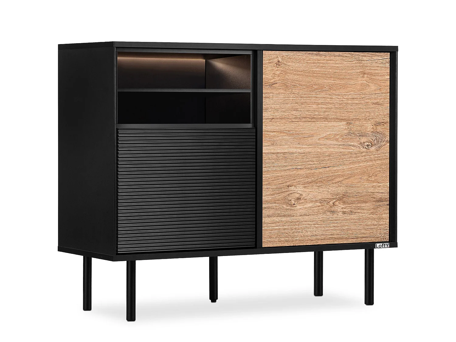 Kommode TV/HiFi-Einlage - schwarz / Eiche natur - LOFTY