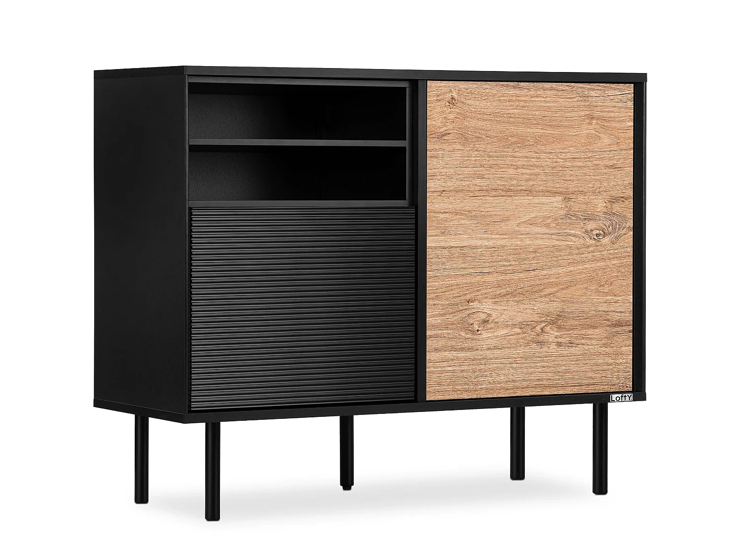 Kommode TV/HiFi-Einlage - schwarz / Eiche natur - LOFTY