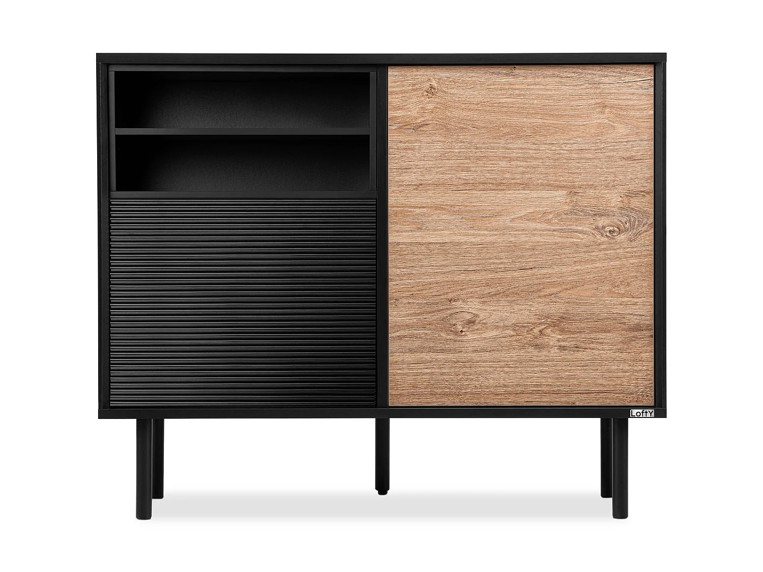 Kommode TV/HiFi-Einlage - schwarz / Eiche natur - LOFTY