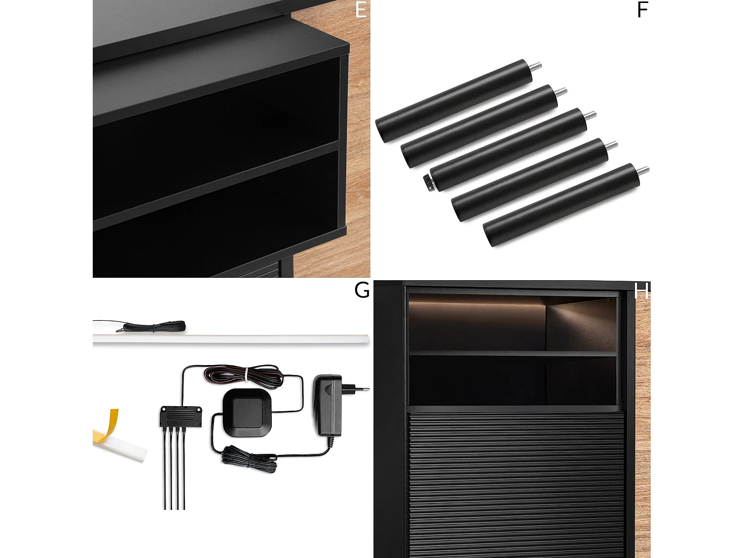 Kommode TV/HiFi-Einlage - schwarz / Eiche natur - LOFTY