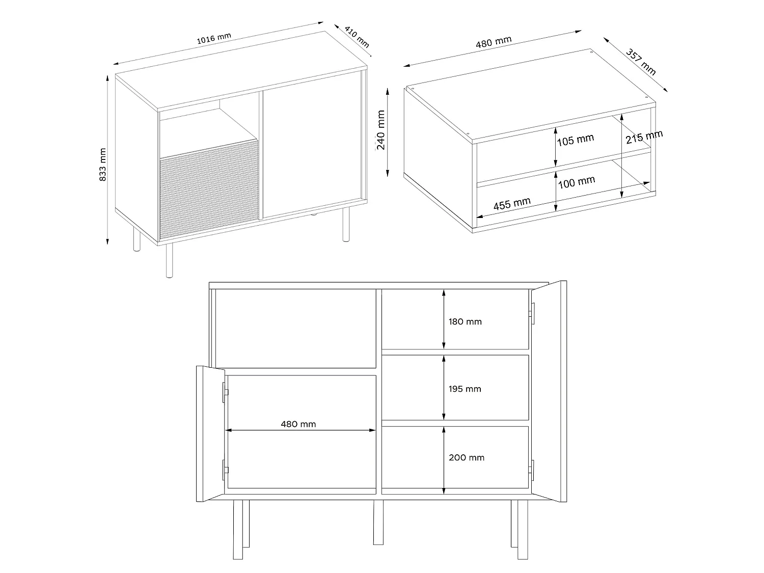 Kommode TV/HiFi-Einlage - schwarz / Eiche natur - LOFTY