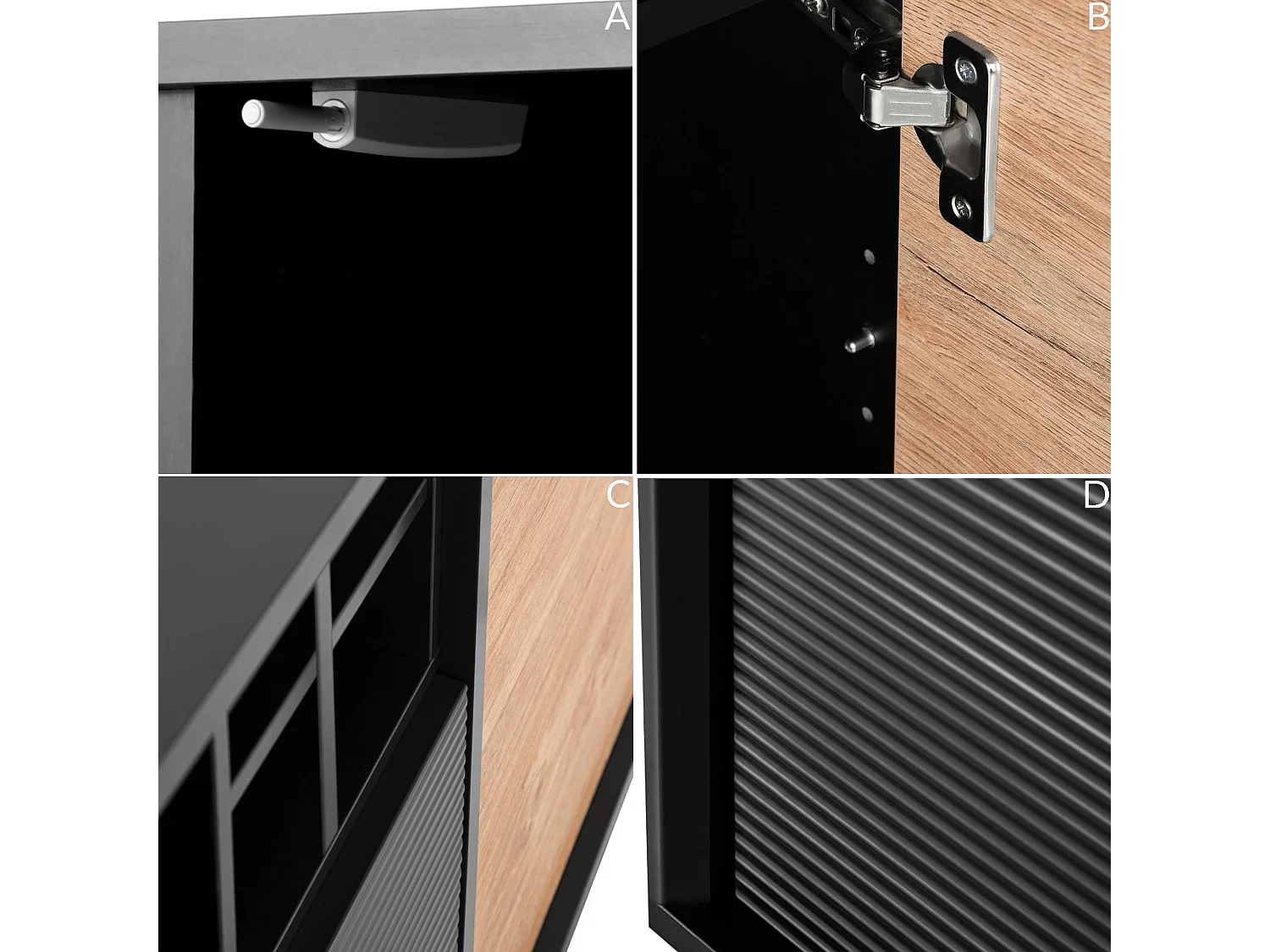 Kommode Weineinlage - schwarz / Eiche natur - LOFTY