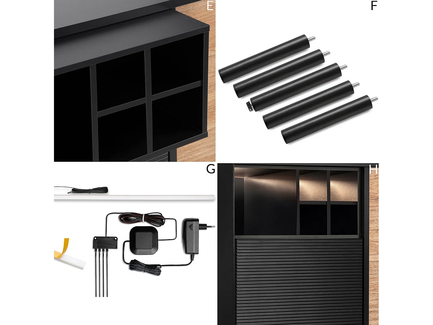 Kommode Weineinlage - schwarz / Eiche natur - LOFTY
