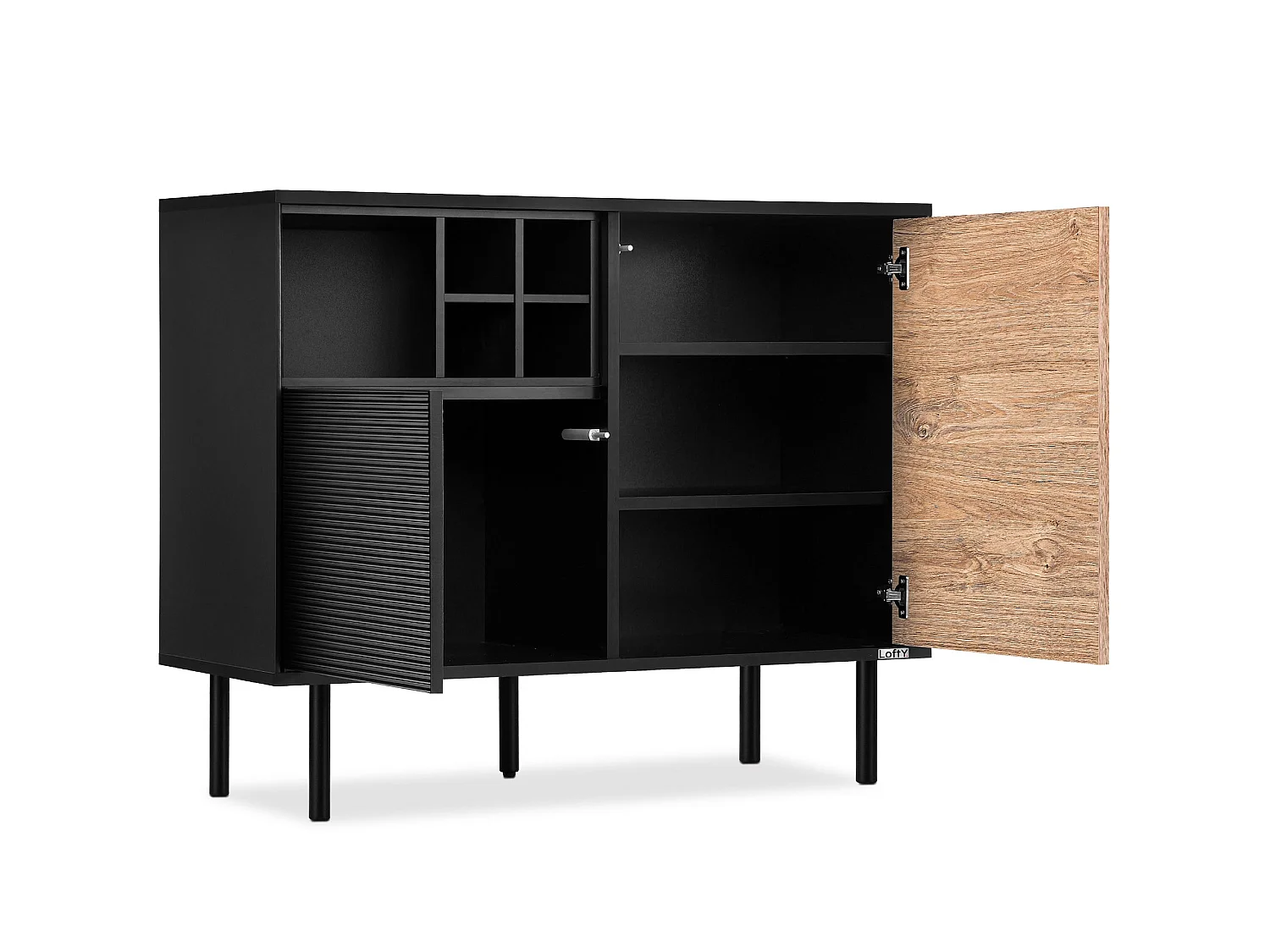 Kommode Weineinlage - schwarz / Eiche natur - LOFTY