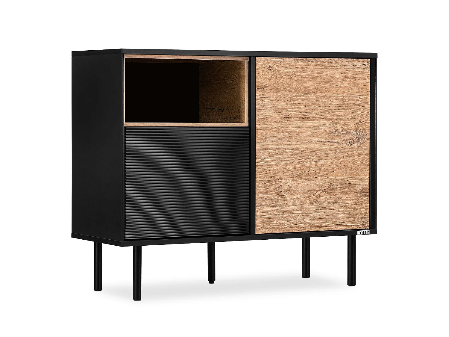 Kommode  Außenseiteneinlage - schwarz / Eiche natur - LOFTY