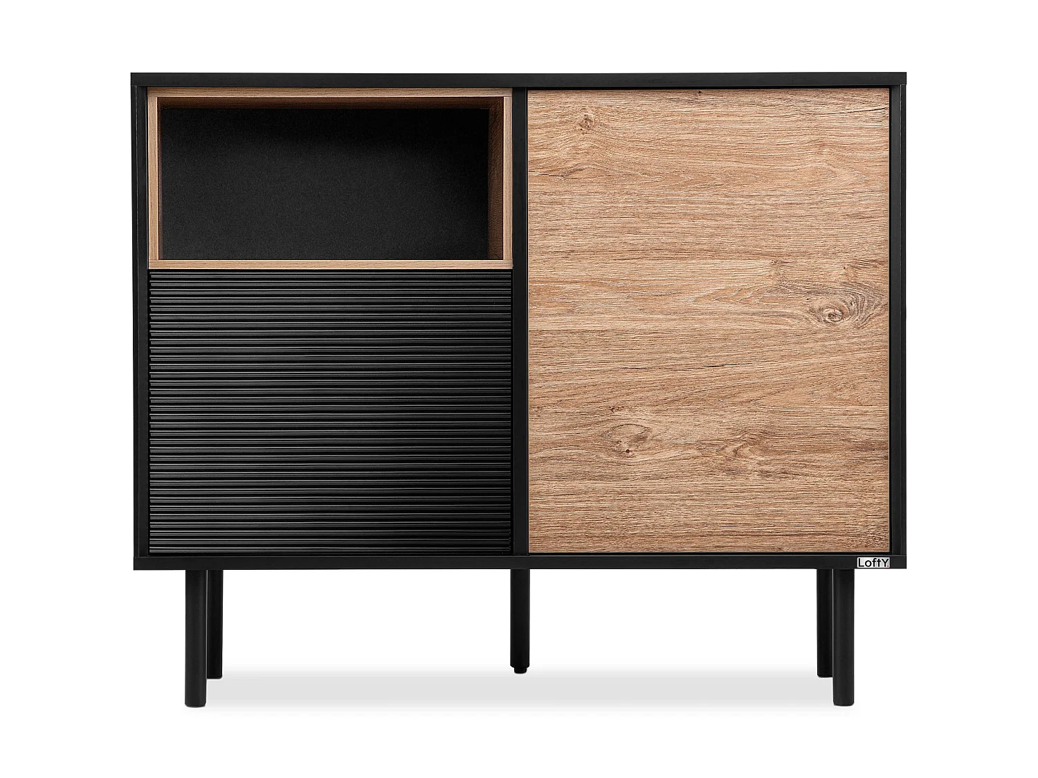 Kommode  Außenseiteneinlage - schwarz / Eiche natur - LOFTY