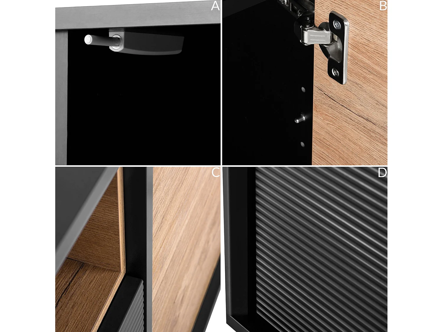 Kommode  Außenseiteneinlage - schwarz / Eiche natur - LOFTY