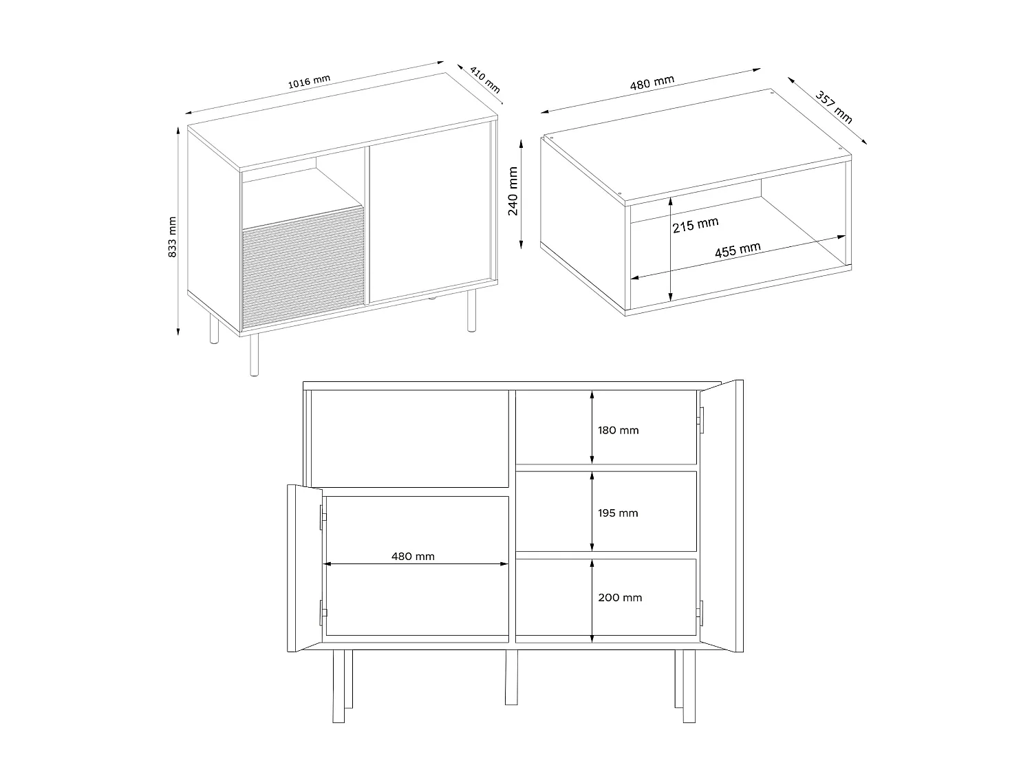 Kommode  Außenseiteneinlage - schwarz / Eiche natur - LOFTY