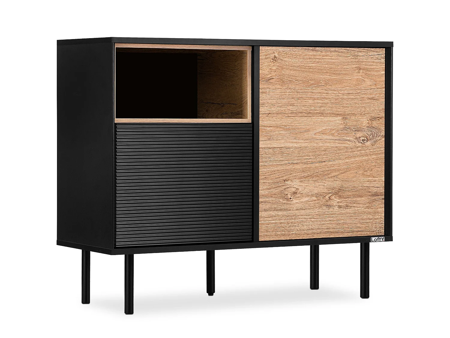 Kommode  Außenseiteneinlage - schwarz / Eiche natur - LOFTY