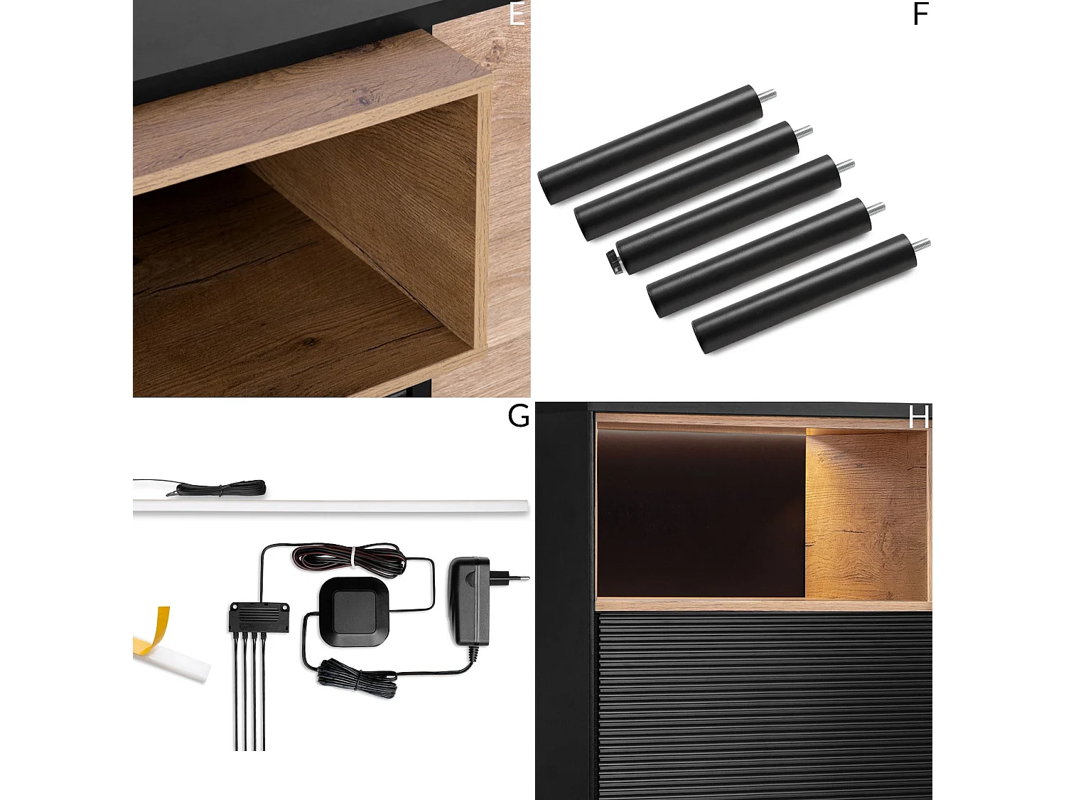 Kommode  Außenseiteneinlage - schwarz / Eiche natur - LOFTY