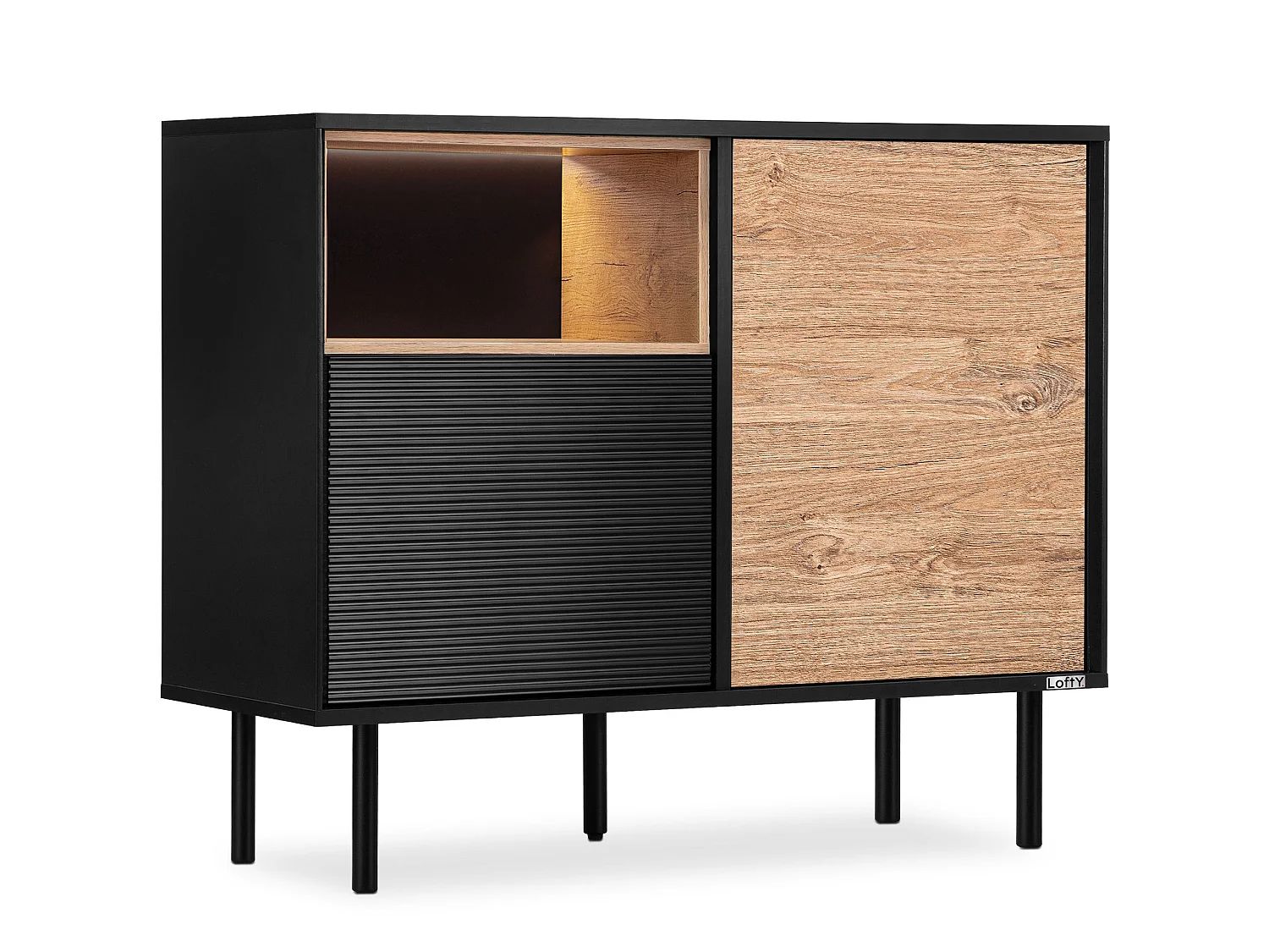 Kommode  Außenseiteneinlage - schwarz / Eiche natur - LOFTY